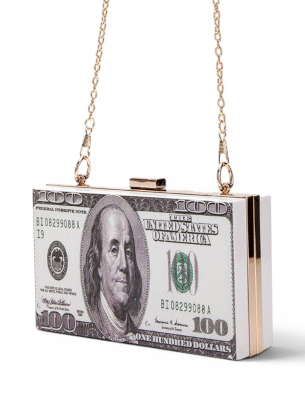 MONEY 100 Dollar Bill Acrylic Box Clutch Novelty Bag